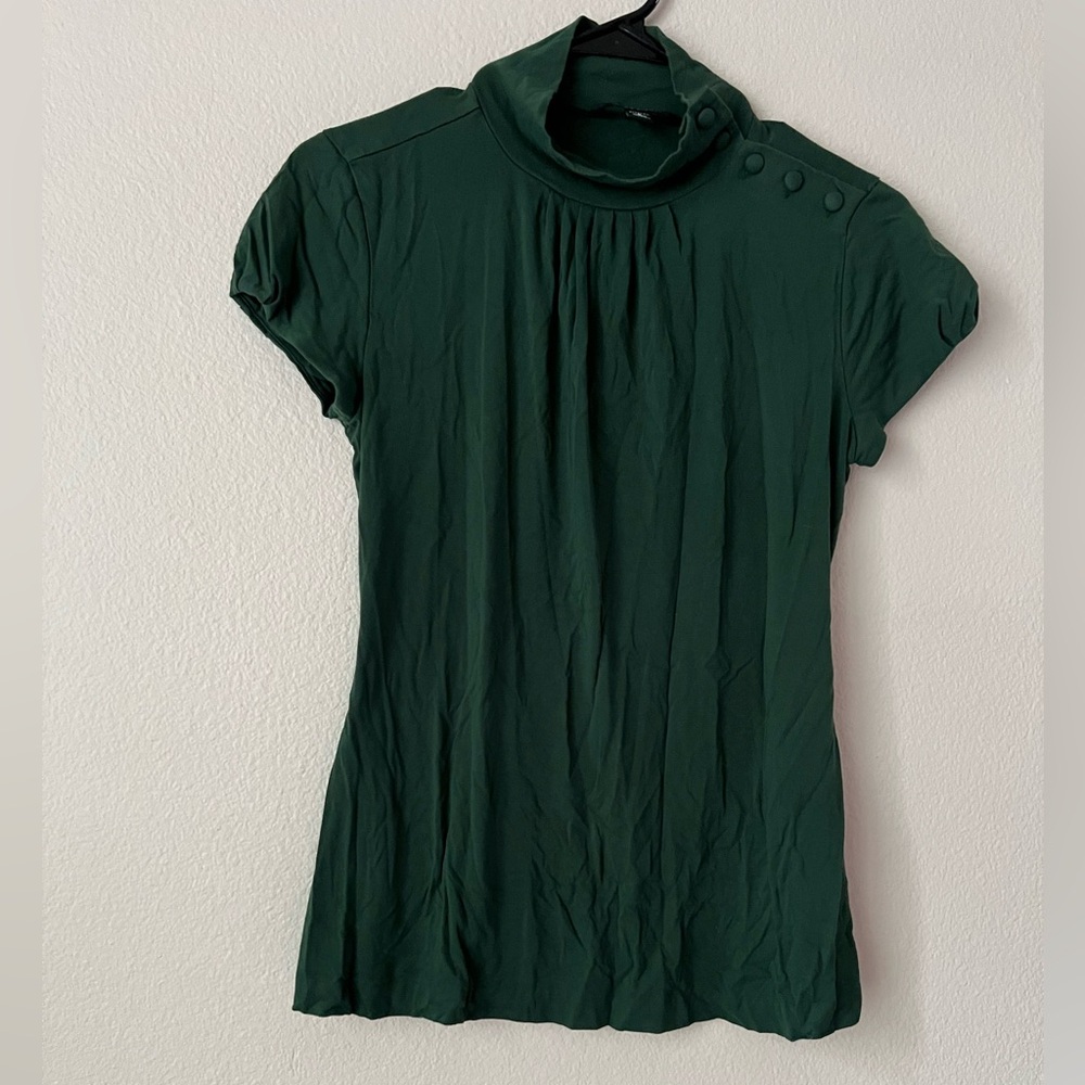 Banana Republic Green Pleated Peter Pan Collar Stretch Blouse